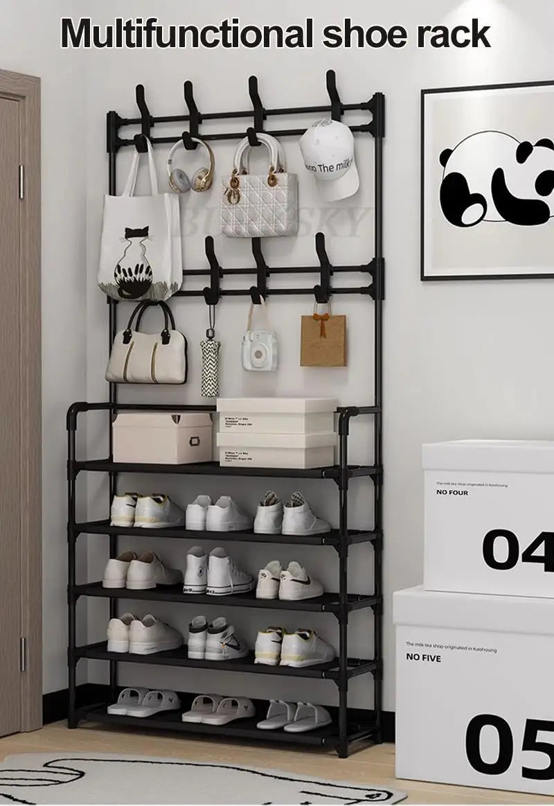 Multi-Layer Shoe Rack aur Coat Rack Storage DIY Clothes Hanger